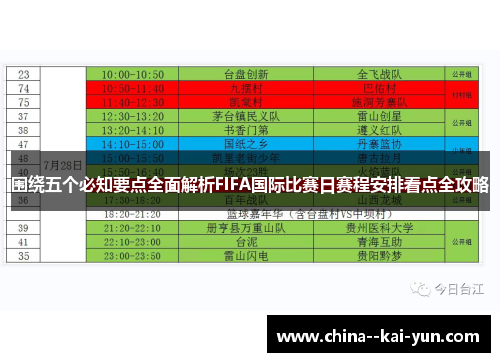 围绕五个必知要点全面解析FIFA国际比赛日赛程安排看点全攻略